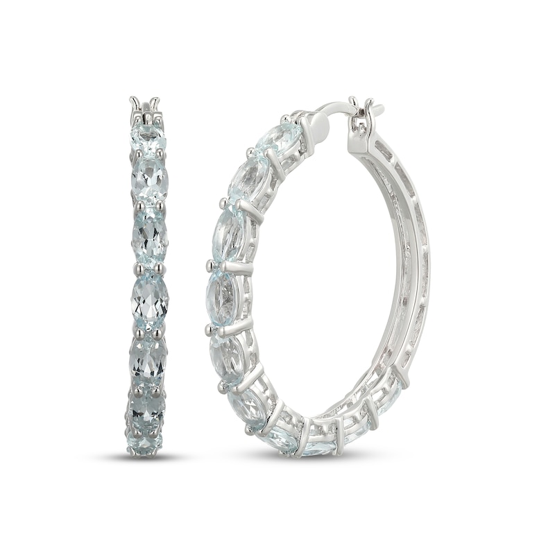 Main Image 1 of Oval-Cut Aquamarine Hoop Earrings Sterling Silver