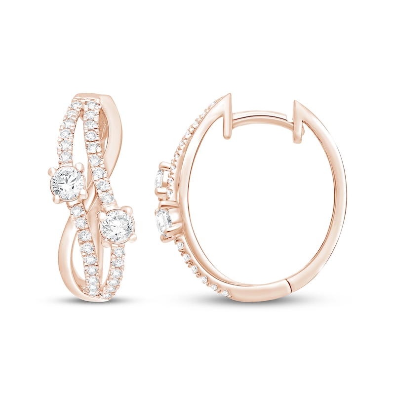 Main Image 1 of Lab-Grown Diamonds by KAY Wavy Split Hoop Earrings 1 ct tw 14K Rose Gold