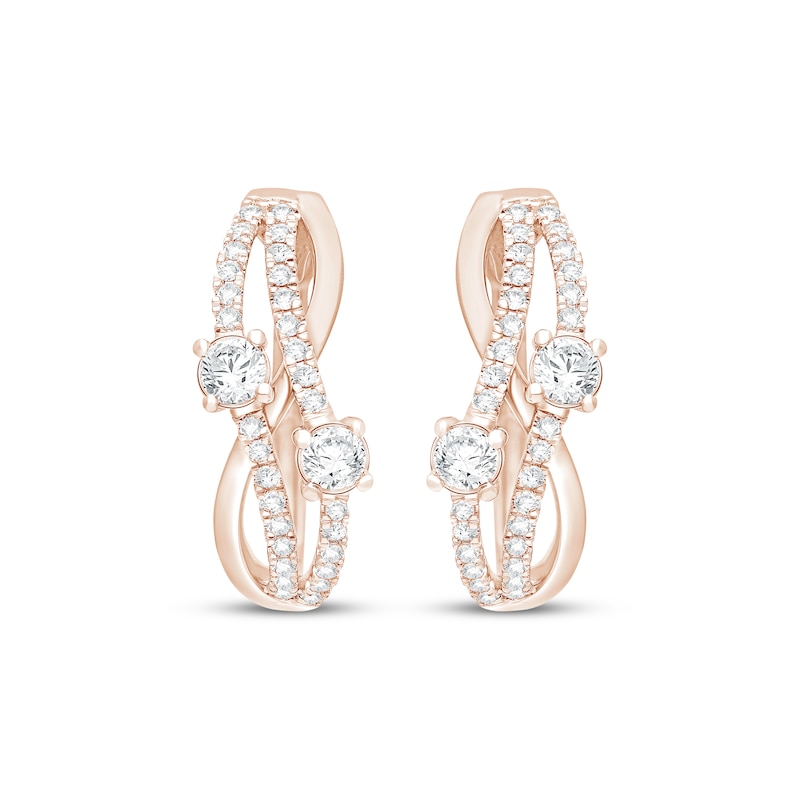 Main Image 2 of Lab-Grown Diamonds by KAY Wavy Split Hoop Earrings 1 ct tw 14K Rose Gold