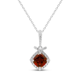 Cushion-Cut Garnet & White Lab-Created Sapphire Necklace Sterling Silver 18&quot;