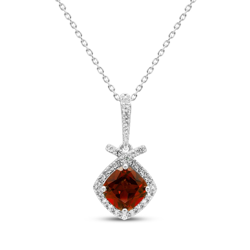 Main Image 1 of Cushion-Cut Garnet & White Lab-Created Sapphire Necklace Sterling Silver 18&quot;