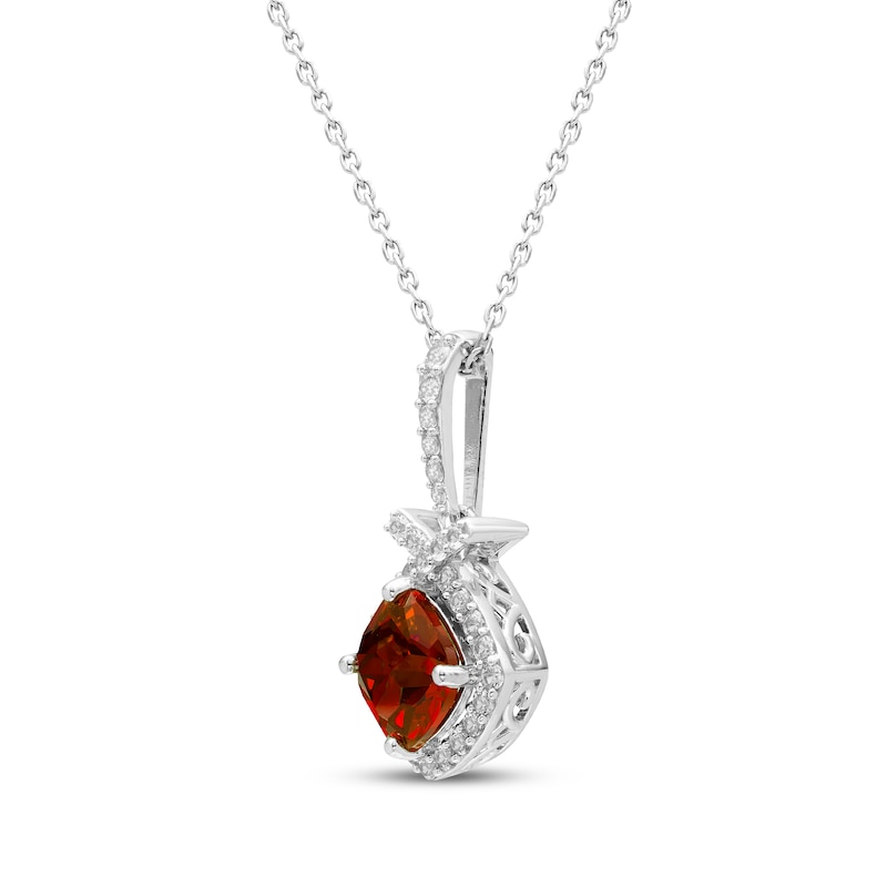 Main Image 2 of Cushion-Cut Garnet & White Lab-Created Sapphire Necklace Sterling Silver 18&quot;