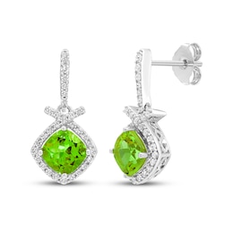 Cushion-Cut Peridot & White Lab-Created Sapphire Drop Earrings Sterling Silver