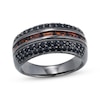 Thumbnail Image 1 of Men's Baguette-Cut Garnet & Black Lab-Created Sapphire Ring Black Rhodium-Plated Sterling Silver