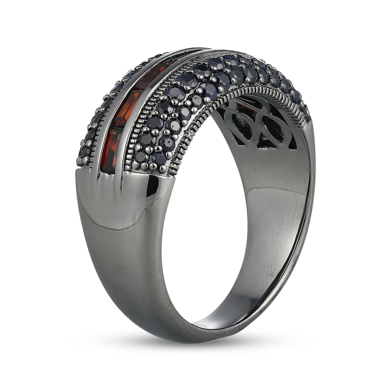 Main Image 2 of Men's Baguette-Cut Garnet & Black Lab-Created Sapphire Ring Black Rhodium-Plated Sterling Silver