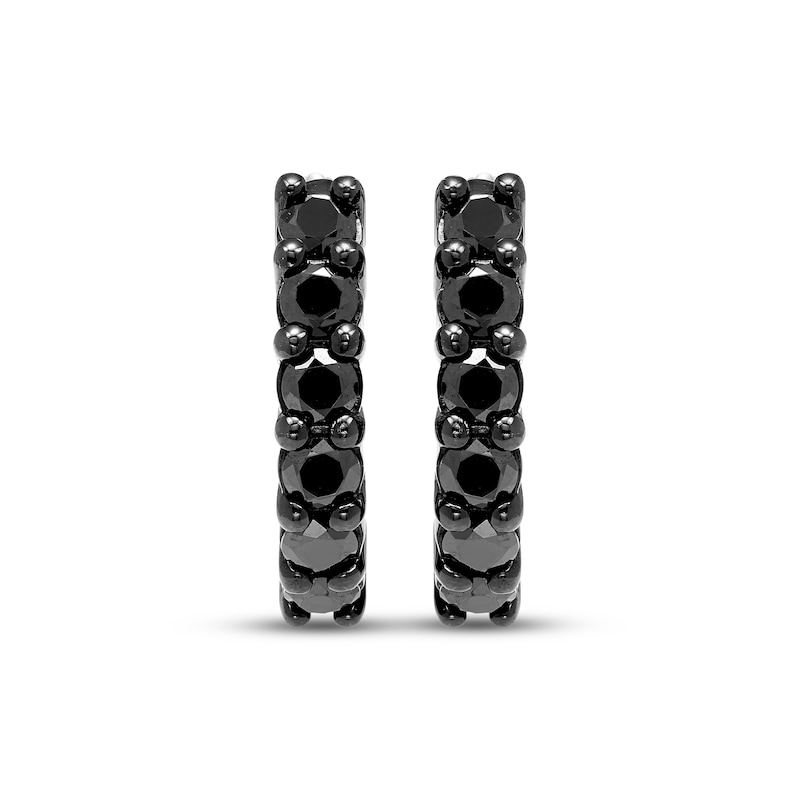 Main Image 2 of Men's Black Diamond Huggie Hoop Earrings 1 ct tw Black Rhodium-Plated Sterling Silver