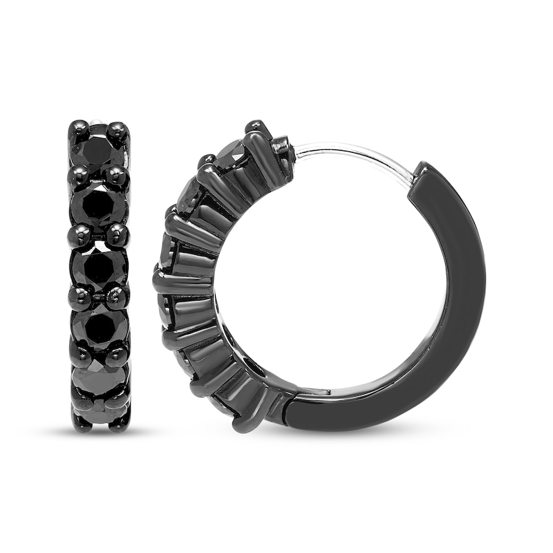 Main Image 3 of Men's Black Diamond Huggie Hoop Earrings 1 ct tw Black Rhodium-Plated Sterling Silver