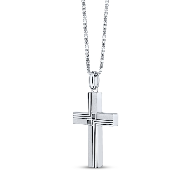 Main Image 2 of Men's Square-Cut Black Diamond Cross Necklace 1/5 ct tw Sterling Silver 22&quot;