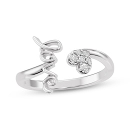 Diamond Heart & &quot;Love&quot; Deconstructed Ring 1/15 ct tw 10K White Gold