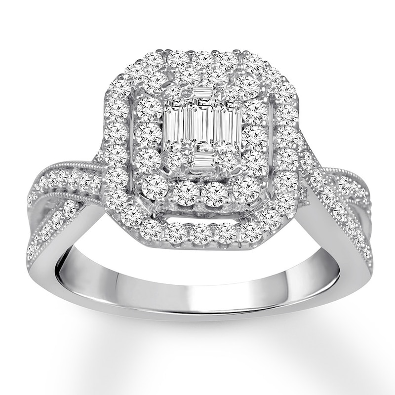 Main Image 1 of Diamond Engagement Ring 1 ct tw Baguette & Round 14K White Gold