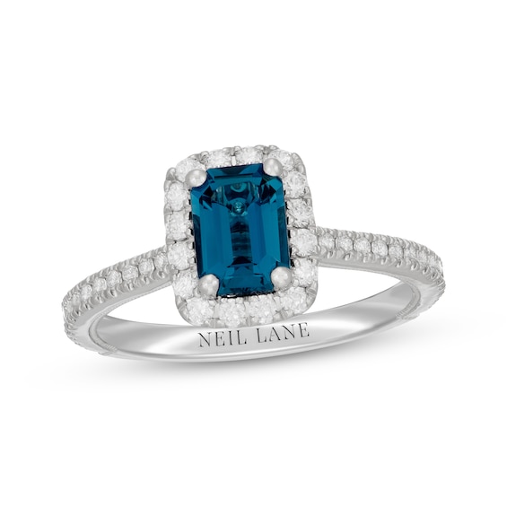 Neil Lane Emerald-Cut London Blue Topaz & White Diamond Engagement Ring 1/2 ct tw 14K Gold