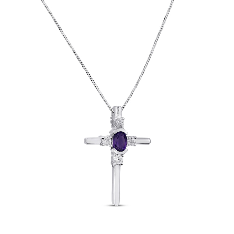 Main Image 2 of Amethyst & White Lab-Created Sapphire Cross Necklace Sterling Silver 18&quot;