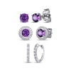 Thumbnail Image 1 of Round-Cut Amethyst & White Lab-Created Sapphire Stud & Hoop Earrings Gift Set Sterling Silver