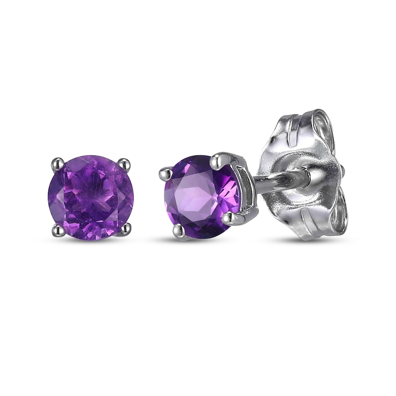 Main Image 2 of Round-Cut Amethyst & White Lab-Created Sapphire Stud & Hoop Earrings Gift Set Sterling Silver