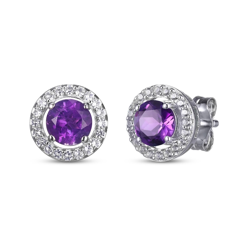 Main Image 3 of Round-Cut Amethyst & White Lab-Created Sapphire Stud & Hoop Earrings Gift Set Sterling Silver