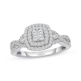 Round-Cut Multi-Diamond Center Diamond Cushion-Shaped Engagement Ring 1/2 ct tw 10K White Gold