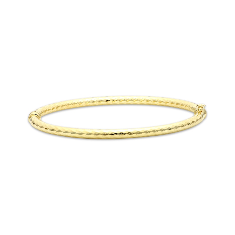 Diamond-Cut Patterned Bangle Bracelet 4mm 10K Yellow Gold