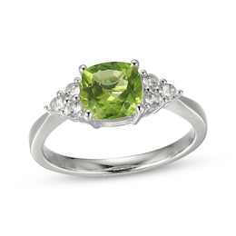 Cushion-Cut Peridot & White Lab-Created Sapphire Ring Sterling Silver