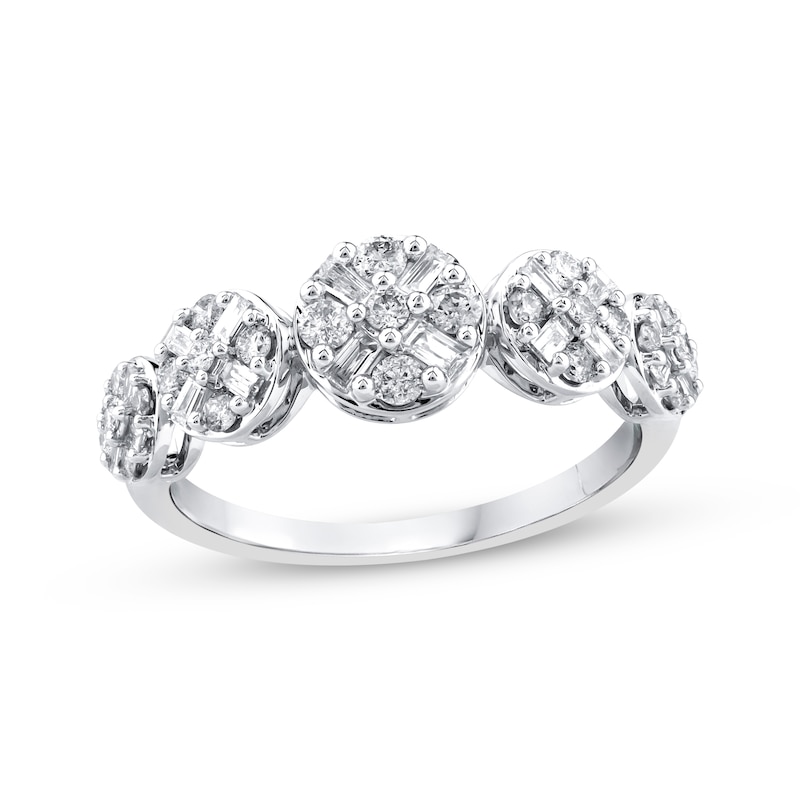 Main Image 1 of Baguette & Round-Cut Diamond Anniversary Band 1/2 ct tw 10K White Gold