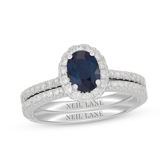 Neil Lane Oval-Cut Natural Blue Sapphire & Diamond Bridal Set 5/8 ct tw 14K White Gold