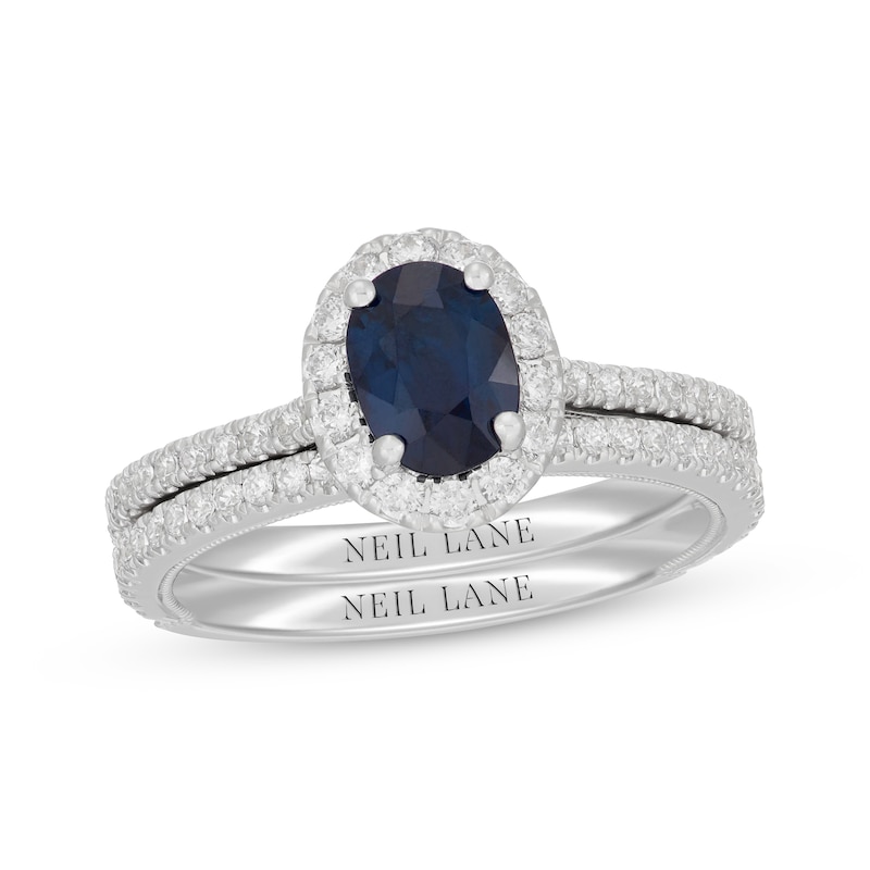 Main Image 1 of Neil Lane Oval-Cut Natural Blue Sapphire & Diamond Bridal Set 5/8 ct tw 14K White Gold