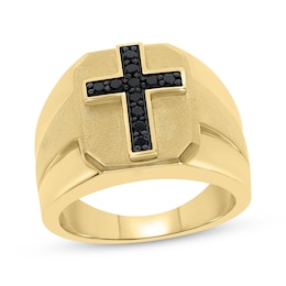 Black Diamond Cross Signet Ring 1/4 ct tw 10K Yellow Gold