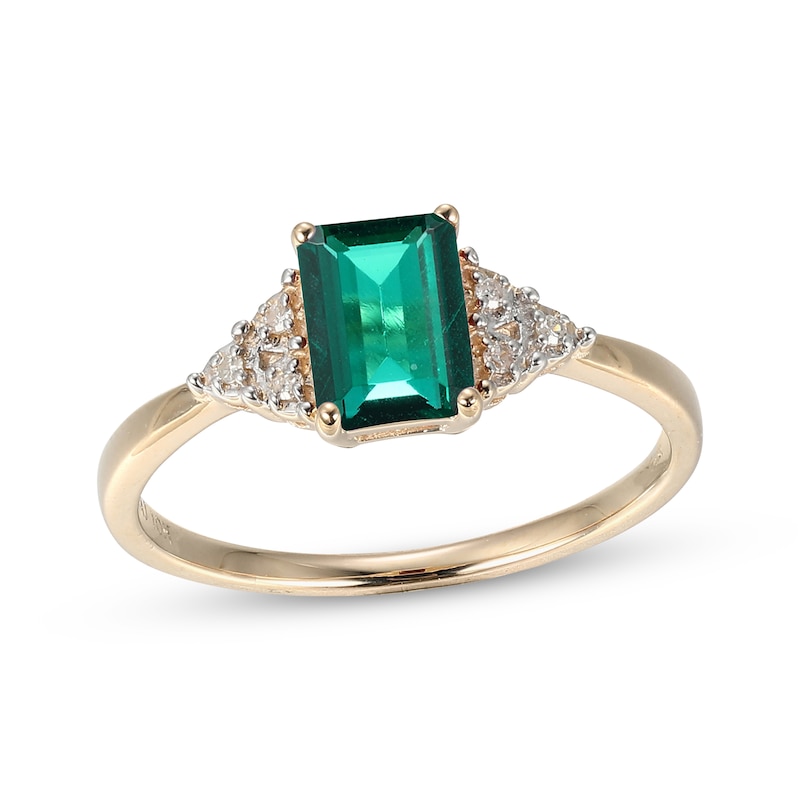 Main Image 1 of Emerald-Cut Lab-Created Emerald & Diamond Accent Ring 10K Yellow Gold