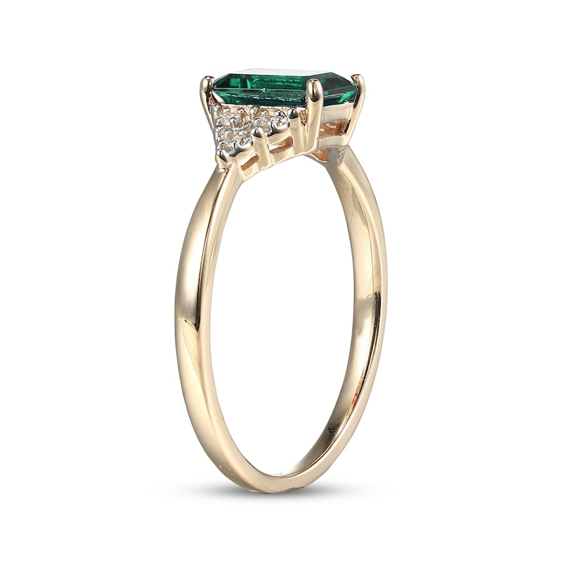 Main Image 2 of Emerald-Cut Lab-Created Emerald & Diamond Accent Ring 10K Yellow Gold