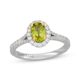 Neil Lane Oval-Cut Peridot & Diamond Halo Engagement Ring 1/2 ct tw 14K White Gold