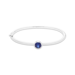 Blue Lab-Created Sapphire Solitaire Bezel Bangle Bracelet Sterling Silver