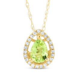 Pear-Shaped Peridot & Diamond Frame Necklace 1/15 ct tw 14K Yellow Gold 18&quot;