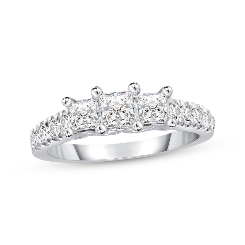 Main Image 1 of Princess-Cut Diamond Three-Stone Engagement Ring 1-1/2 ct tw 10K White Gold