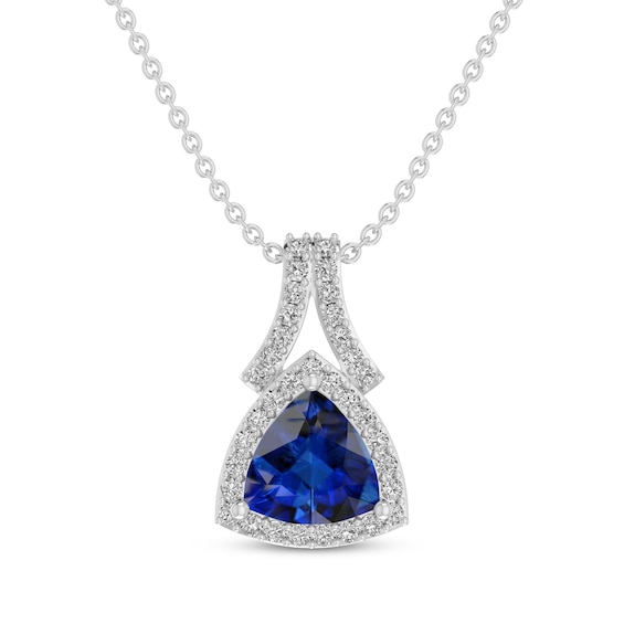 Trillion-Cut Blue & White Lab-Created Sapphire Necklace Sterling Silver 18"
