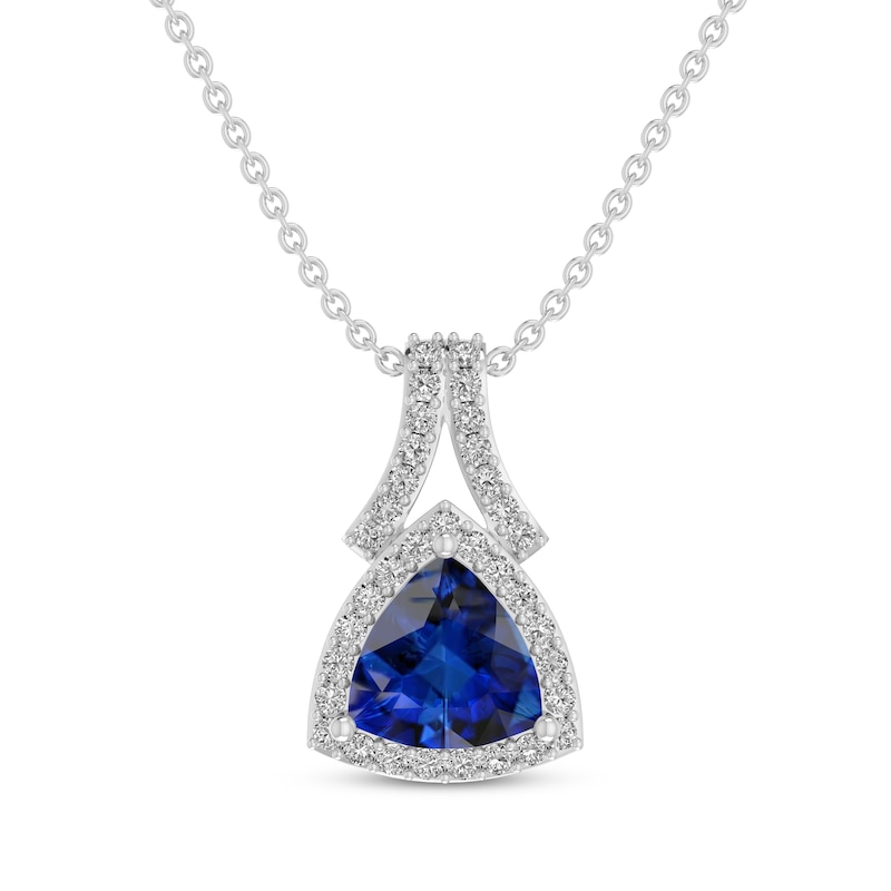 Main Image 1 of Trillion-Cut Blue & White Lab-Created Sapphire Necklace Sterling Silver 18&quot;