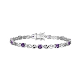 Amethyst & White Lab-Created Sapphire Infinity Link Bracelet Sterling Silver 7.25&quot;