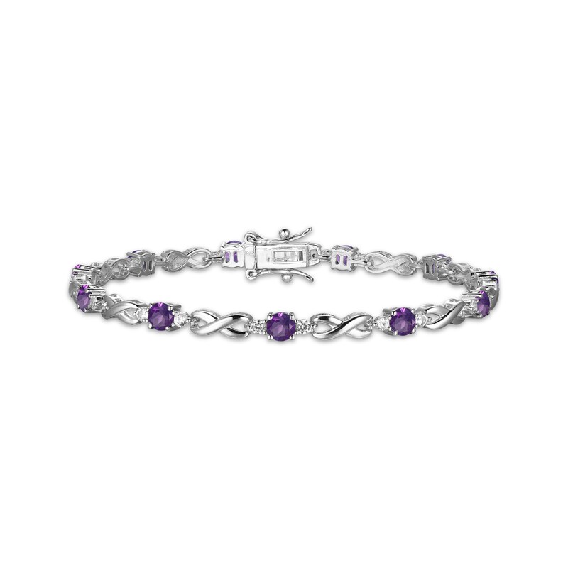 Amethyst & White Lab-Created Sapphire Infinity Link Bracelet Sterling Silver 7.25"