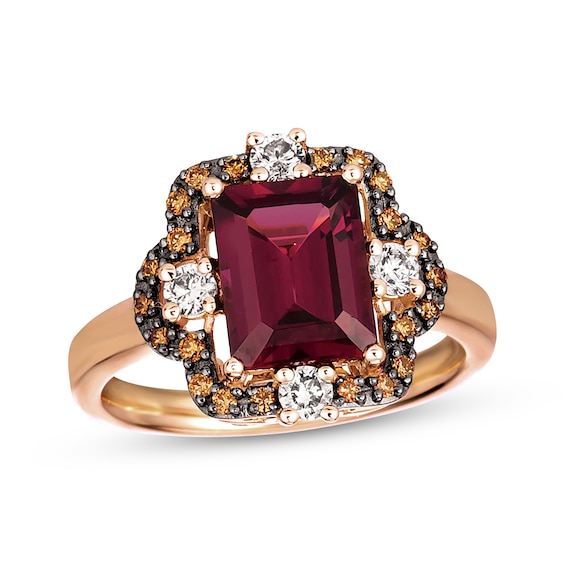 Le Vian Emerald-Cut Rhodolite Garnet Ring 3/8 ct tw Diamonds 14K Strawberry Gold