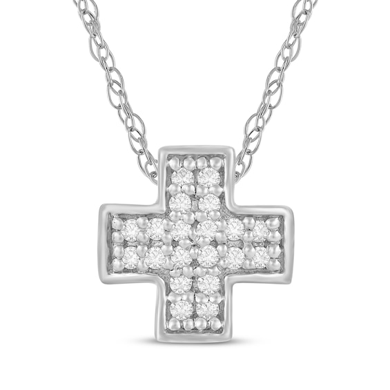 Diamond Greek Cross Necklace 1/20 ct tw 14K White Gold 18"