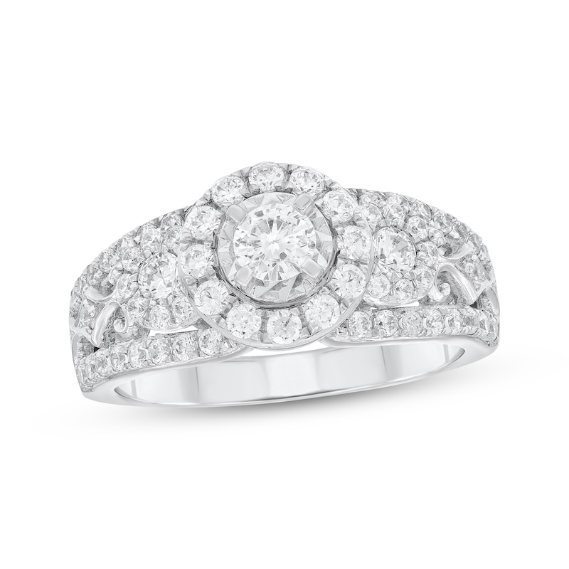 Main Image 1 of Round-Cut Diamond Three-Stone Engagement Ring 1 ct tw 14K White Gold