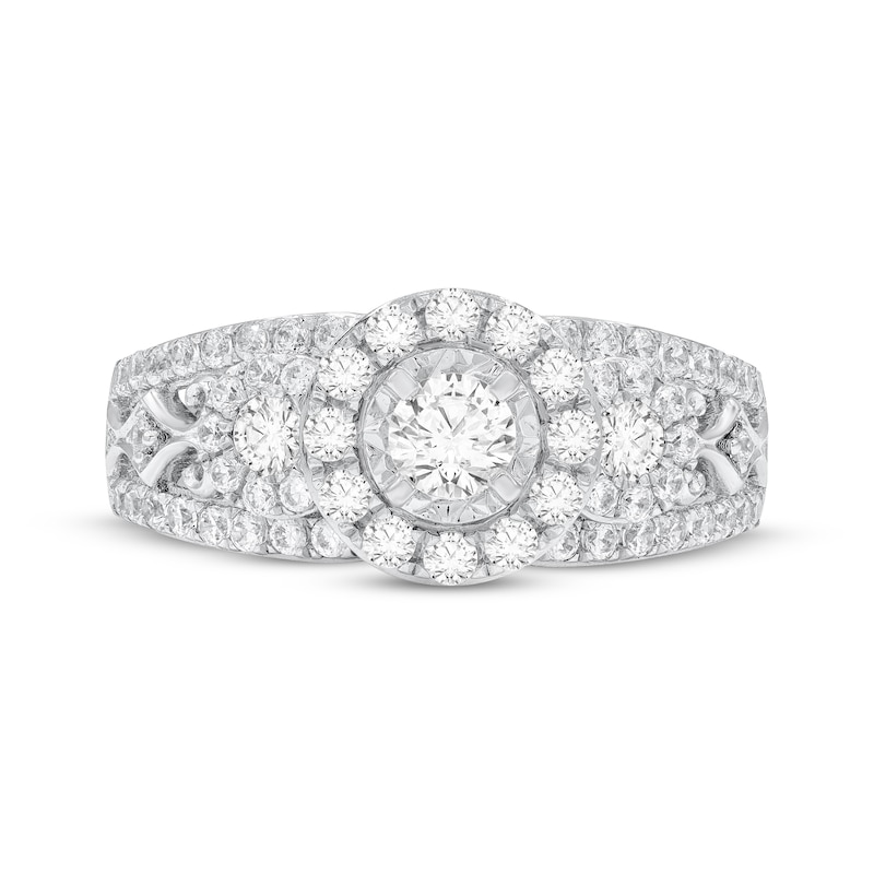 Main Image 3 of Round-Cut Diamond Three-Stone Engagement Ring 1 ct tw 14K White Gold