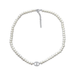 Cultured Pearl Strand & Link Necklace Sterling Silver 18&quot;