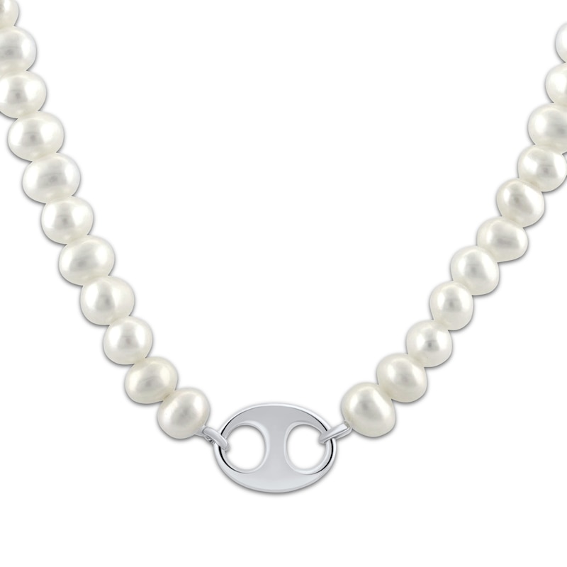 Cultured Pearl Strand & Link Necklace Sterling Silver 18"