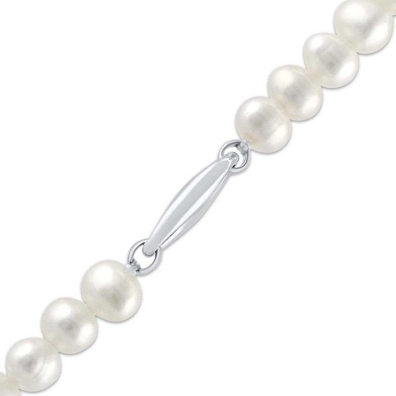 Cultured Pearl Strand & Link Necklace Sterling Silver 18"
