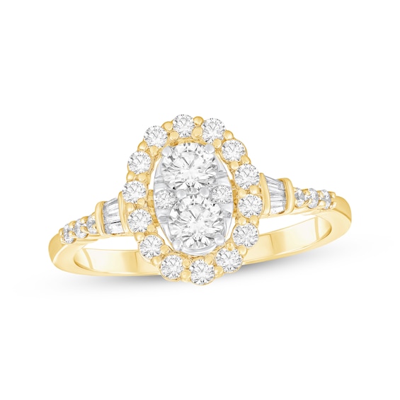 Multi-Diamond Center Oval Halo Engagement Ring 3/4 ct tw 10K Two-Tone Gold