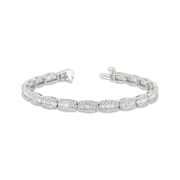 Baguette & Round-Cut Diamond Scalloped Link Bracelet 4-3/4 ct tw 14K White Gold 7&quot;