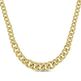 Hollow Puffy Graduated Curb Chain Necklace 10K Yellow Gold 20&quot;