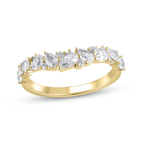 Pear-Shaped & Round-Cut Diamond Contour Scatter Anniversary Ring 1 ct tw 14K Yellow Gold