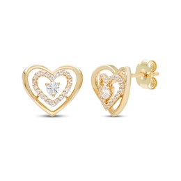 Believe in Love Diamond Double Heart Stud Earrings 1/4 ct tw 10K Yellow Gold