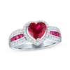 Thumbnail Image 1 of Heart-Shaped Lab-Created Ruby & White Lab-Created Sapphire Ring Sterling Silver