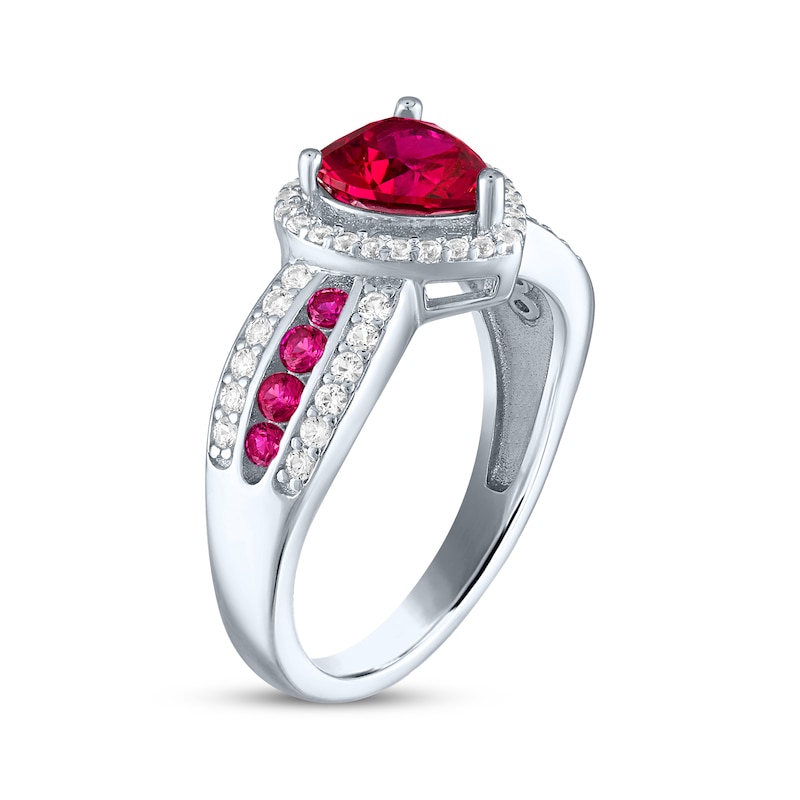 Main Image 2 of Heart-Shaped Lab-Created Ruby & White Lab-Created Sapphire Ring Sterling Silver